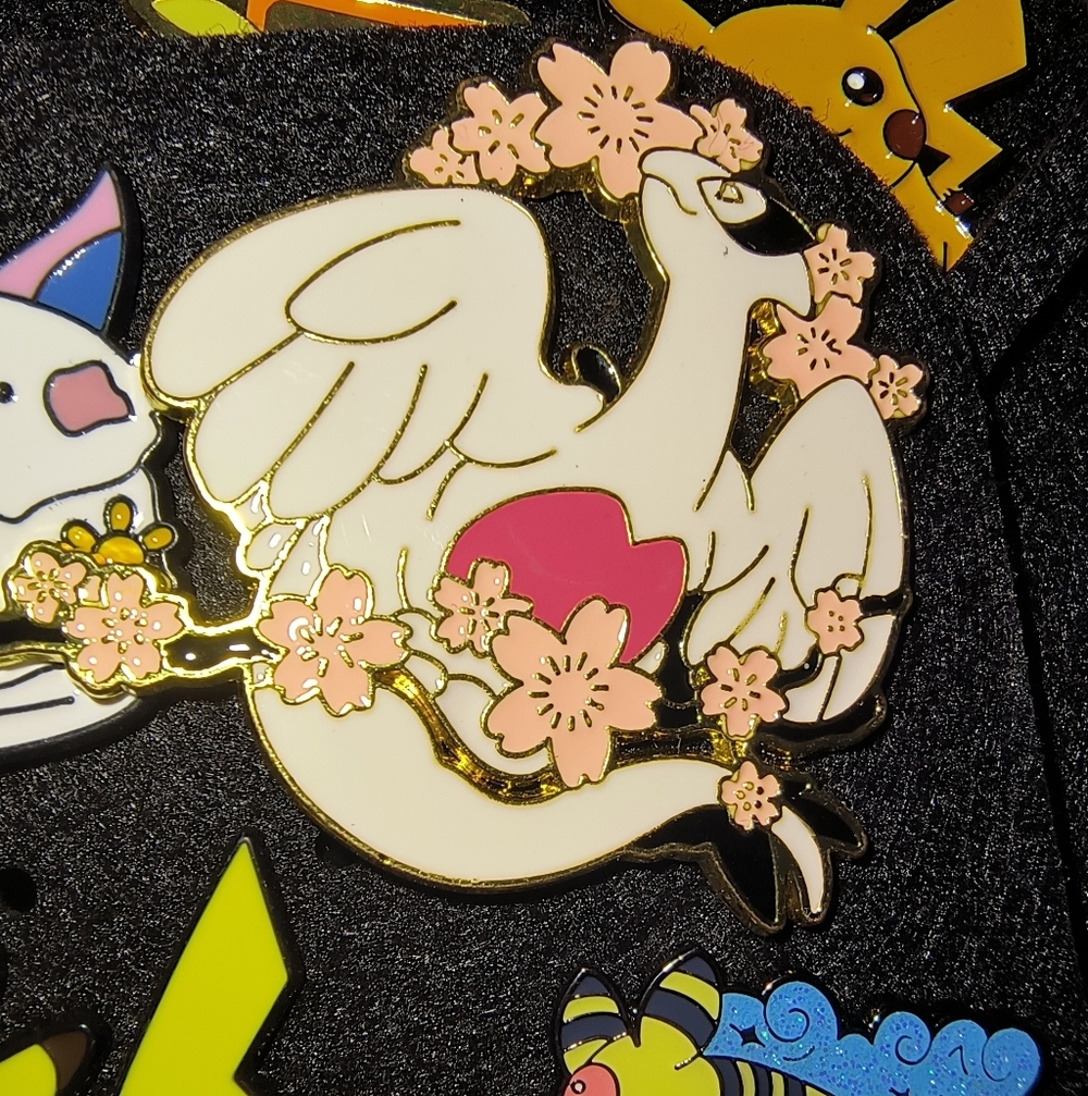 Pokemon White and Pink Dragon Floral Enamel Pin